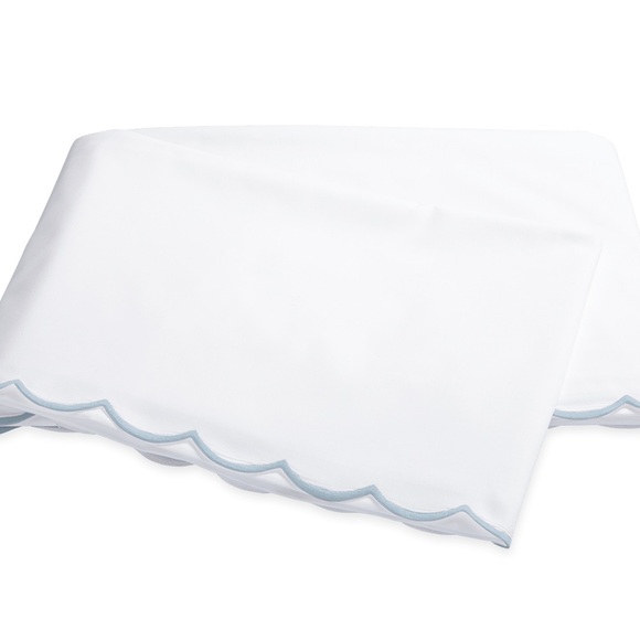 Matouk Dakota Flat Sheet-Light Blue Scallop Trim, King - Picture 1 of 5